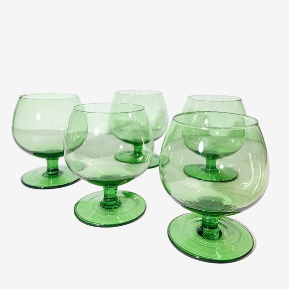 Vintage Set of 4 Green Glass Brandy Glasses / Spirit Glasses / Brandy Snifters - Picture 9 of 10